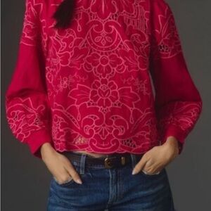 Anthropologie Fuschia Lace Blouse